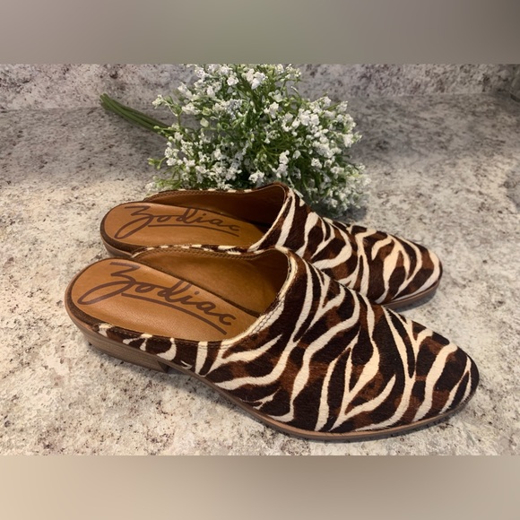 Zodiac MULES Size 7.5M Calf Hair Slip-On Quartz Zebra Brown Shoes - Picture 3 of 12